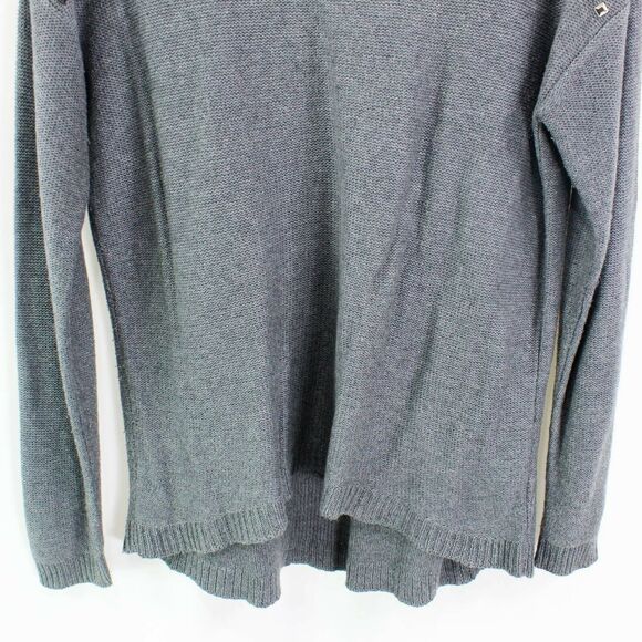 89th & Madison Womens Pullover Sweater Gray Scoop Neck Studded Ribbed Hem - Picture 3 of 8